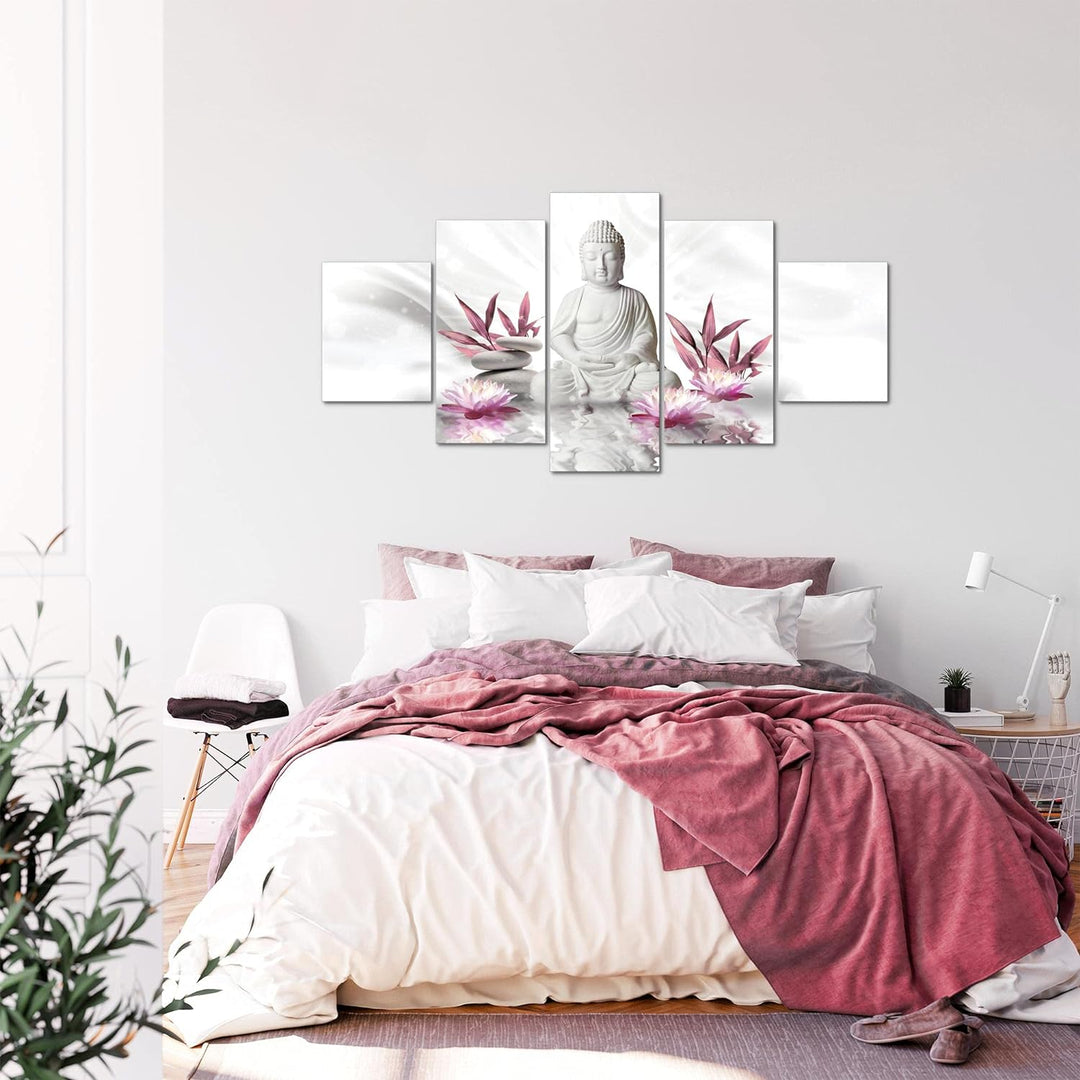 Runa Art - Bilder Buddha Feng Shui 200 x 100 cm 5 Teilig XXL Wanddekoration Design Grau Rosa 011651a