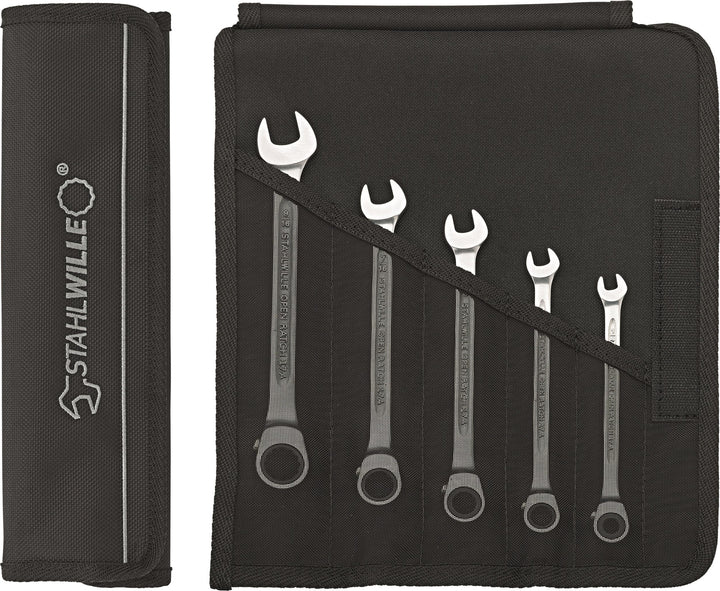 STAHLWILLE Nr. 17/5 l Ratschen-Ringmaulschlüssel Set 5-tlg.l abgewinkelte Ringseite lextrem belastba