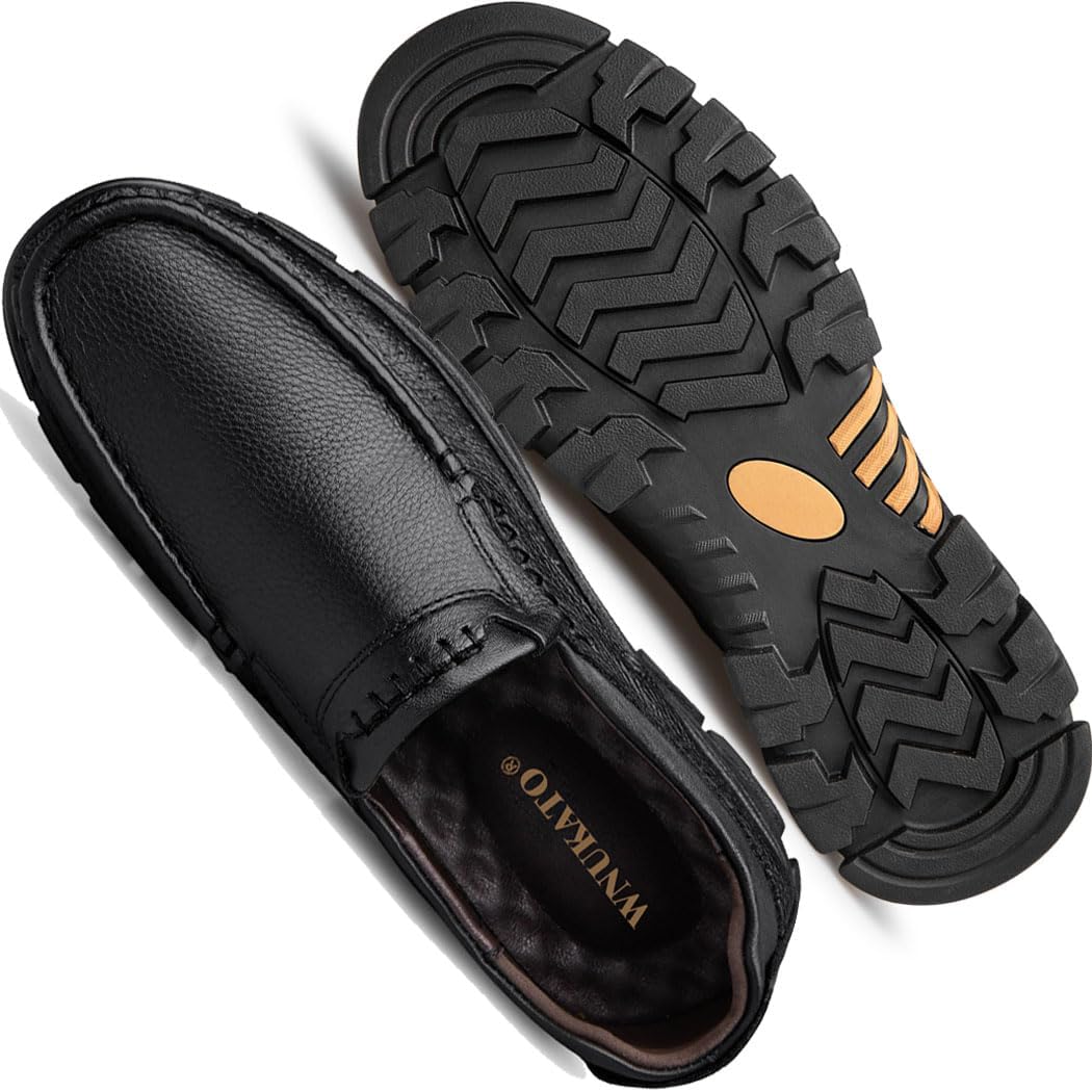 WNUKATO Herrenschuhe Bequemer Slip-on-Loafer Lederschuhen für Arbeit und Business Casual 42 EU Schwa