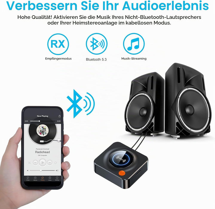 eppfun Bluetooth 5.3 Audio Adapter, Bluetooth Empfänger für Stereoanlage mit 3.5mm AUX Klinke &amp; Cinc