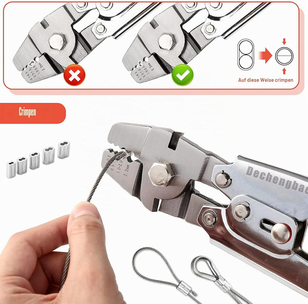 Drahtseil-Crimpwerkzeug, Kabel-Crimps bis 2,2 mm, Edelstahl-Draht-Crimpzange für ovale Aluminiumhüls