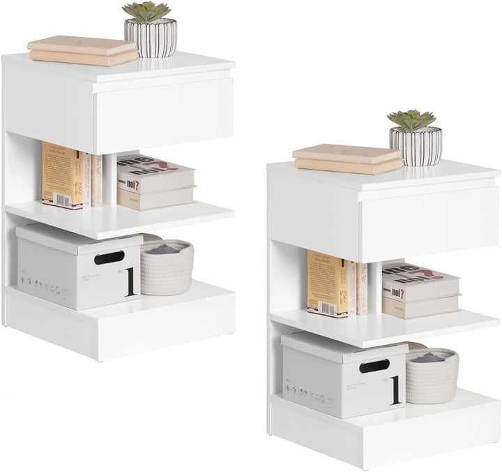 SoBuy FBT49-Wx2 Beistelltisch 2er Set Nachttisch 2 stücke Nachtschrank Kommode mit 1 Schublade und 3
