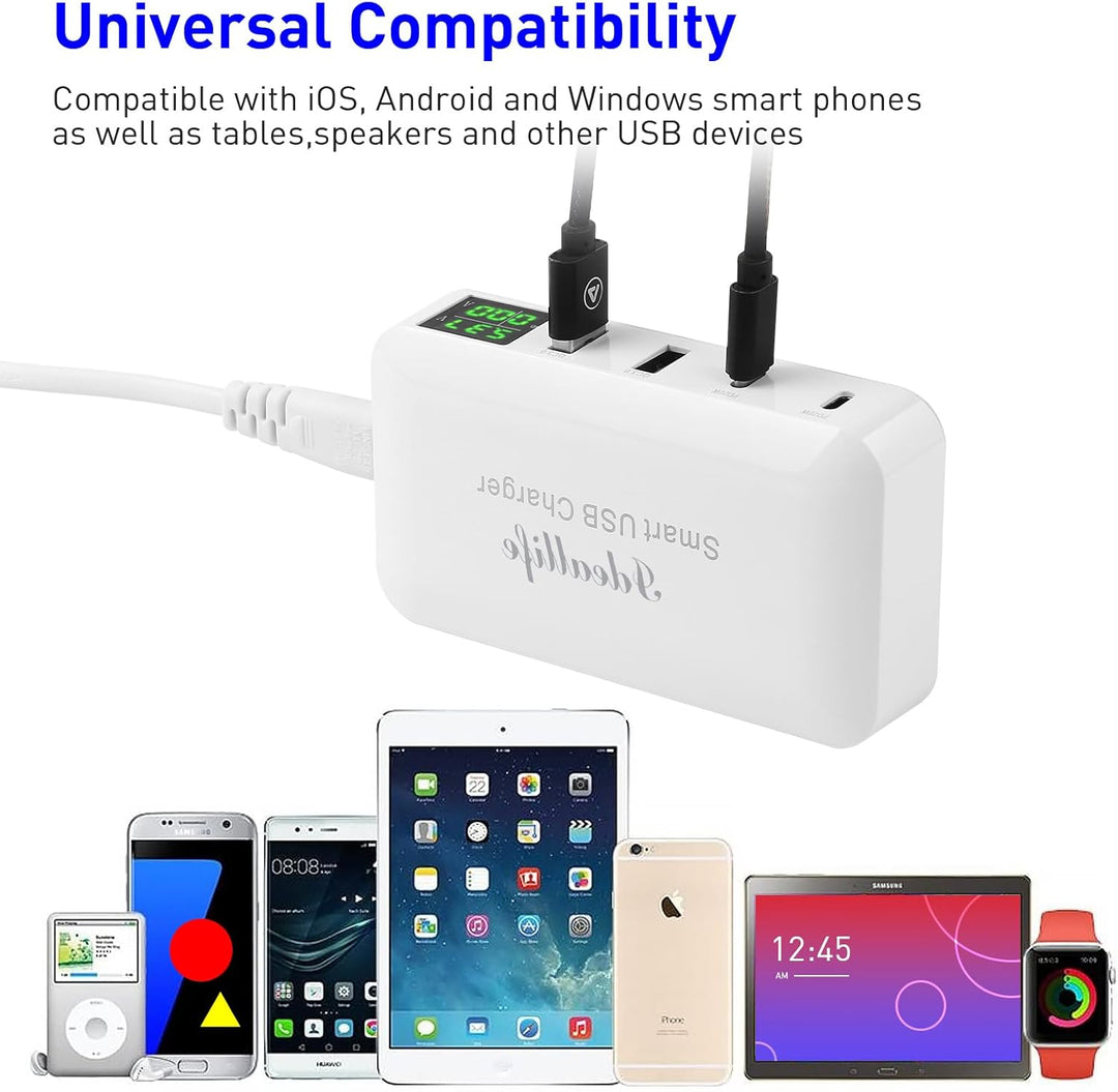 ideallife Superschnelles USB Ladegerät, 70W 12A 4-Port USB Ladestation 20W PD Ladegerät und QC3.0 Mu
