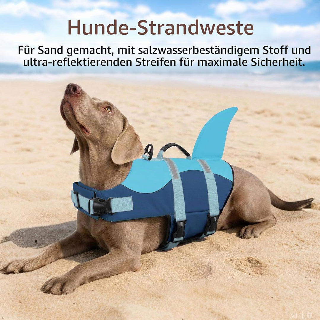 CITÉTOILE Schwimmweste Hund Hai, Hundeschwimmweste mit Griff, Blau, L | Verstellbar Rettungsweste mi