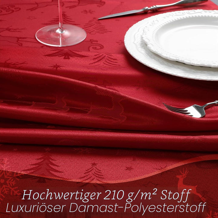Romanstile Weihnachten Tischdecke rot abwaschbar 140x240 Jacquard Damask Rentier &amp; Weihnachtsbaum,re