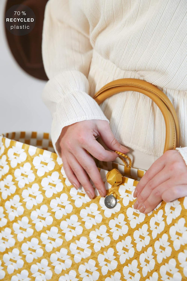 Handed By - Tasche/Shopper/Einkaufstasche - Motif Bag - Kunststoff - gelb/weiss - 32 x 38 x 22 cm