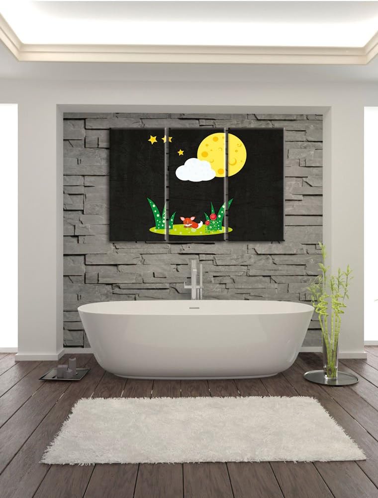 Pixxprint Fuchs auf Wiese nachts als Leinwandbild/Grösse: 3 Teilig (120x80) cm/Wandbild/Kunstdruck/f