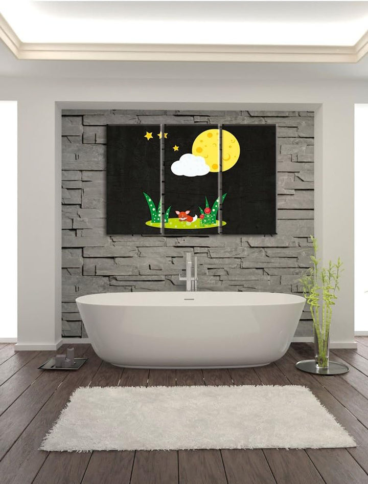 Pixxprint Fuchs auf Wiese nachts als Leinwandbild/Grösse: 3 Teilig (120x80) cm/Wandbild/Kunstdruck/f