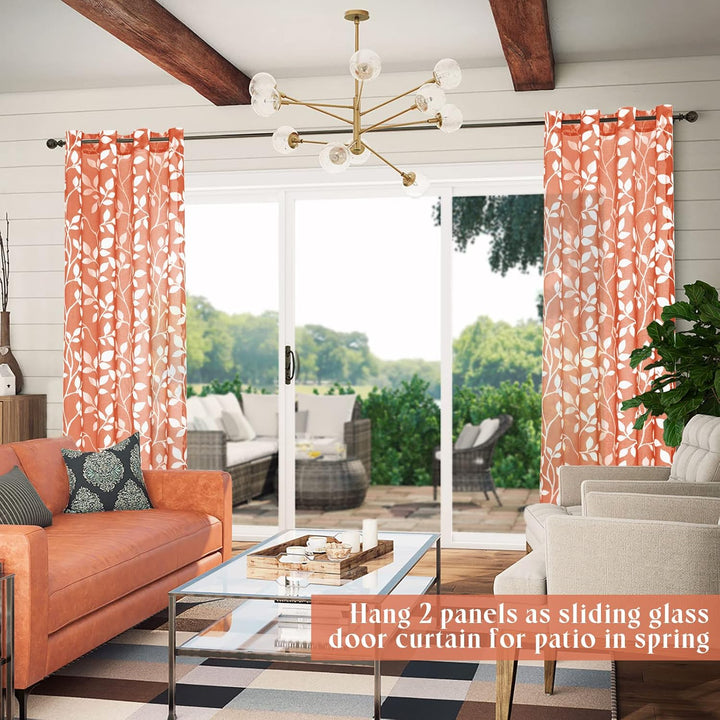Durchsichtige Vorhänge mit Blättern, 213 cm, für Wohnzimmer, Burnt Orange 52x84 Burnt Orange, 52x84