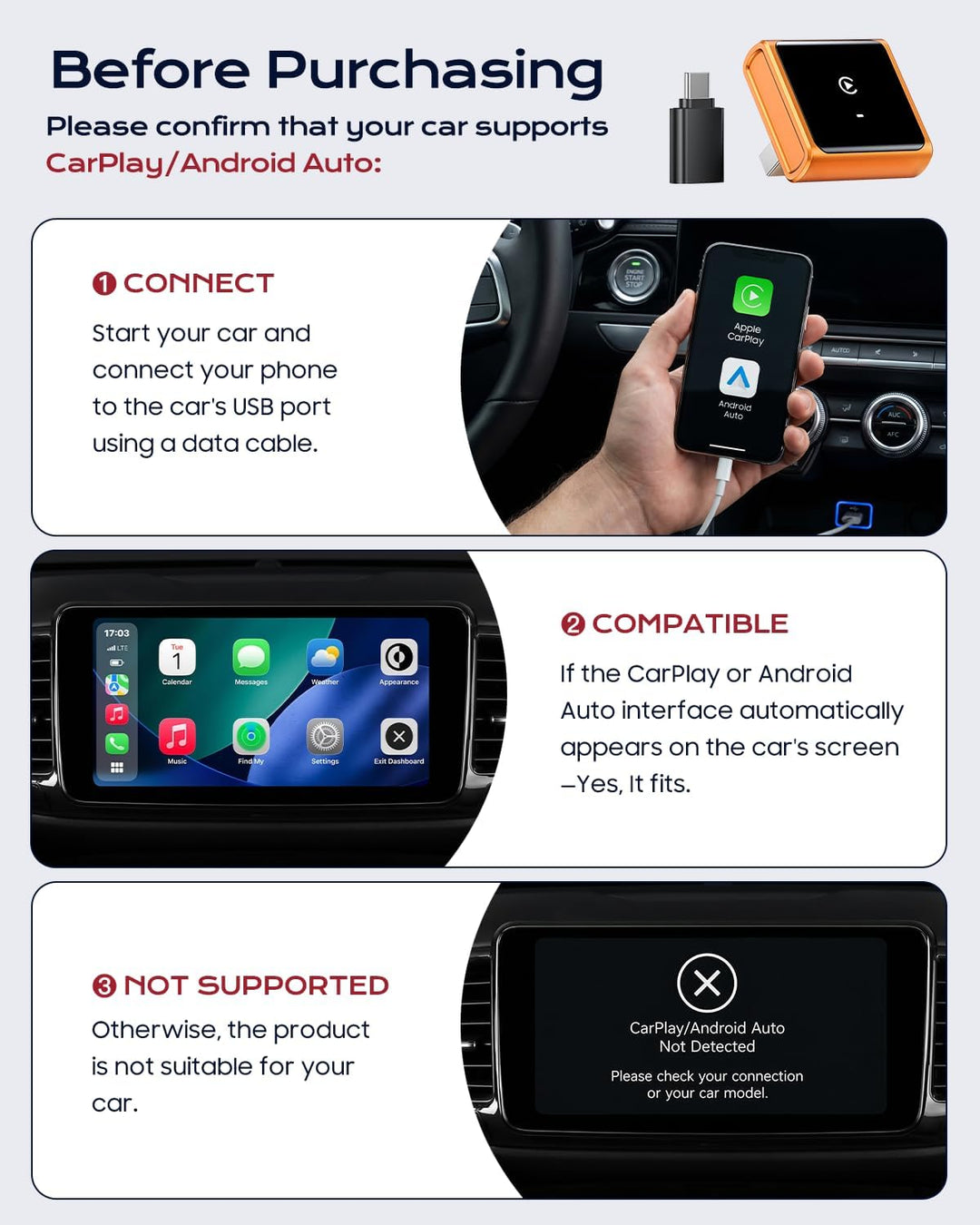 CarPlay Wireless Adapter 2026, verbessertes Aluminiumgehäuse für Apple CarPlay & Android Auto, wande