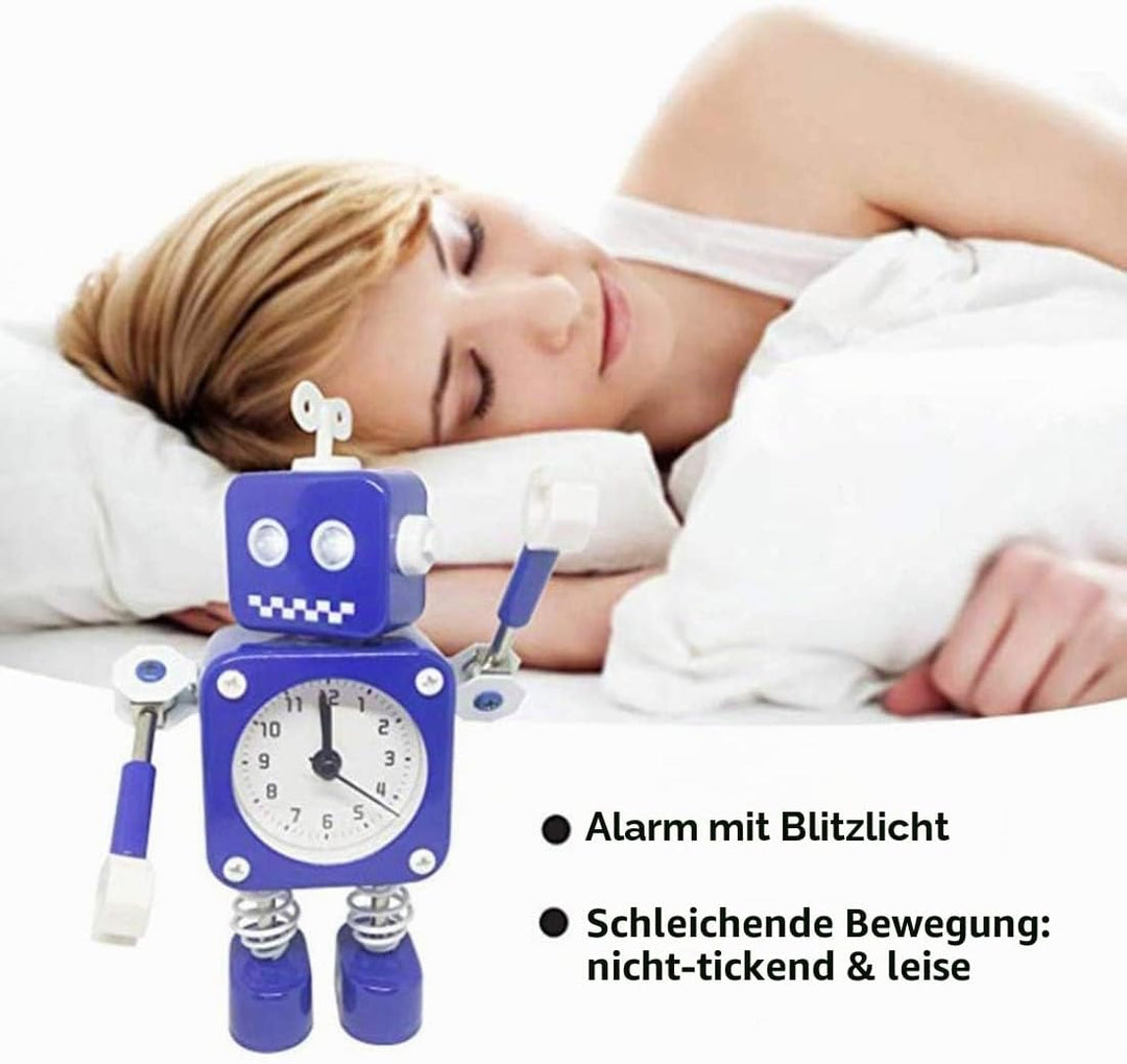 Diskary Roboter Wecker,Nicht tickende Wecker mit blinkenden Augen Lichtern und drehbarem Arm,Geschen