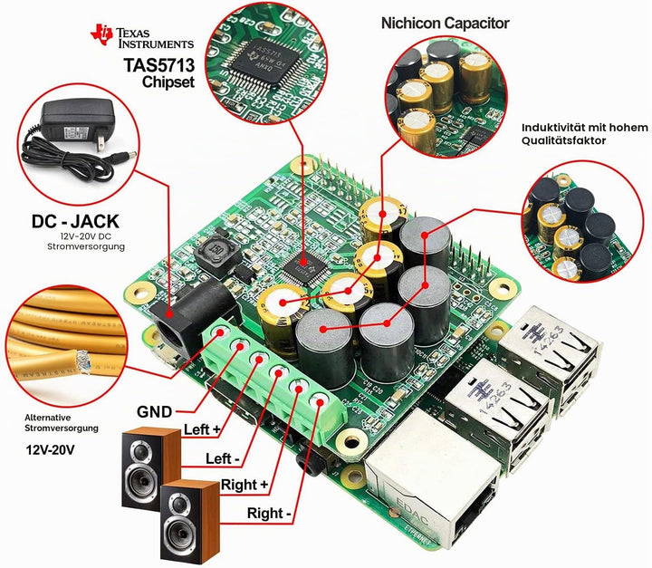 RPI HiFi AMP HAT TAS5713 Amplifier Audio Module 25W Class-D Power Sound Card Expansion Board for Ras