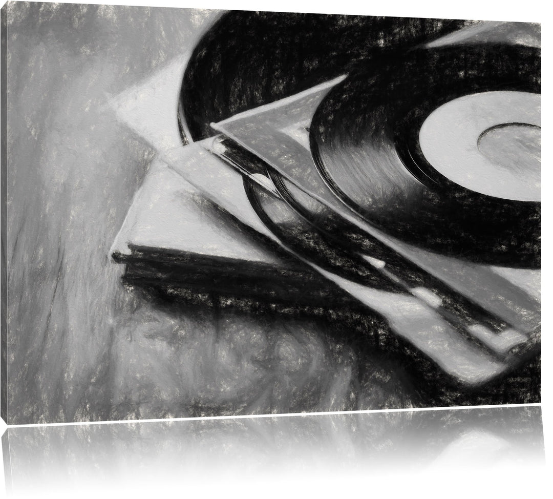 Pixxprint Schallplatten als Leinwandbild/Grösse: 100x70 cm/Wandbild/Kunstdruck/fertig bespannt, 100x
