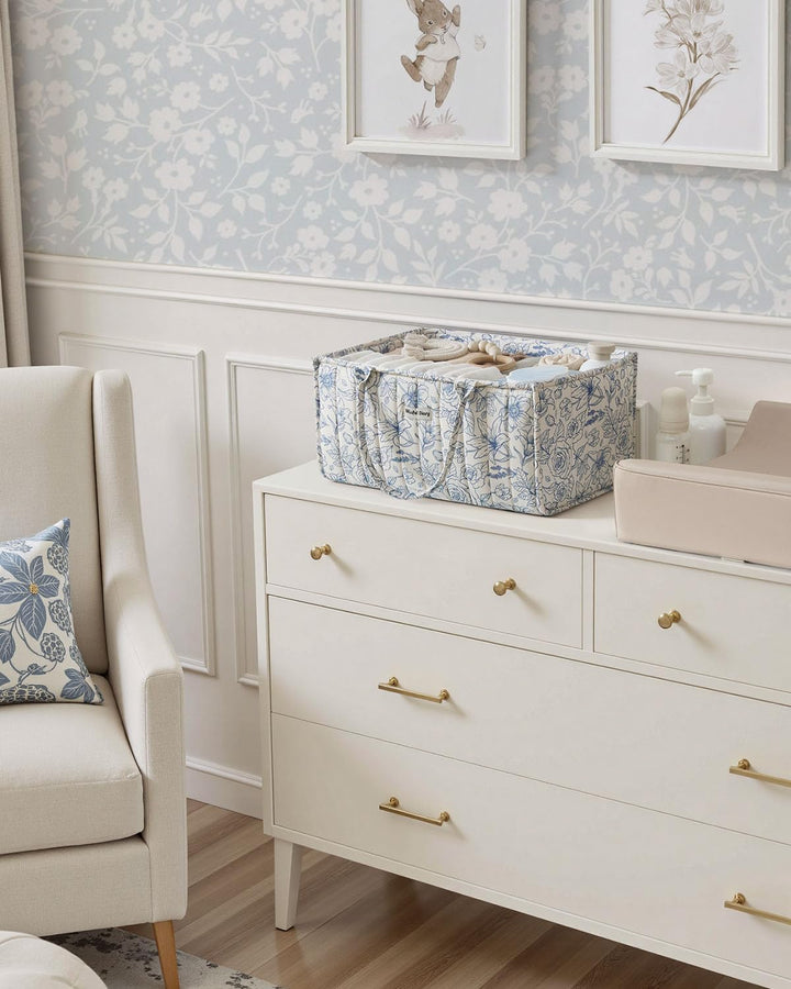 Blissful Diary Wickelkorb mit Blumenmuster, stilvoller Aufbewahrungskorb für Kinderzimmer, Geschenk