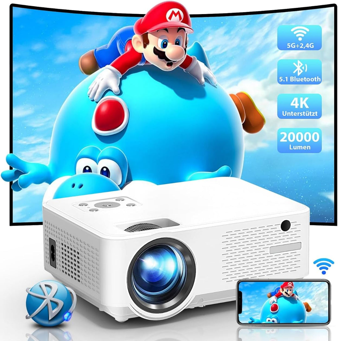 Beamer, Beamer 4K 20000 Lumen Native Full HD 1080P, 5G WiFi Bluetooth Mini Beamer 4K Heimkino, Beame