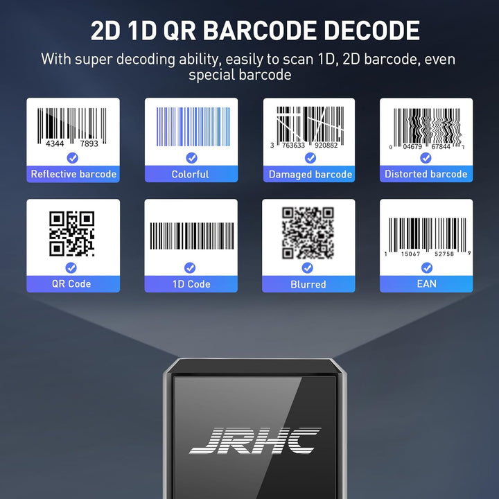 1D 2D Kabelloser Barcode-Scanner Bluetooth, Mini Tragbarer Barcode Lesegerät, 3-in-1 BT & 2.4G & USB