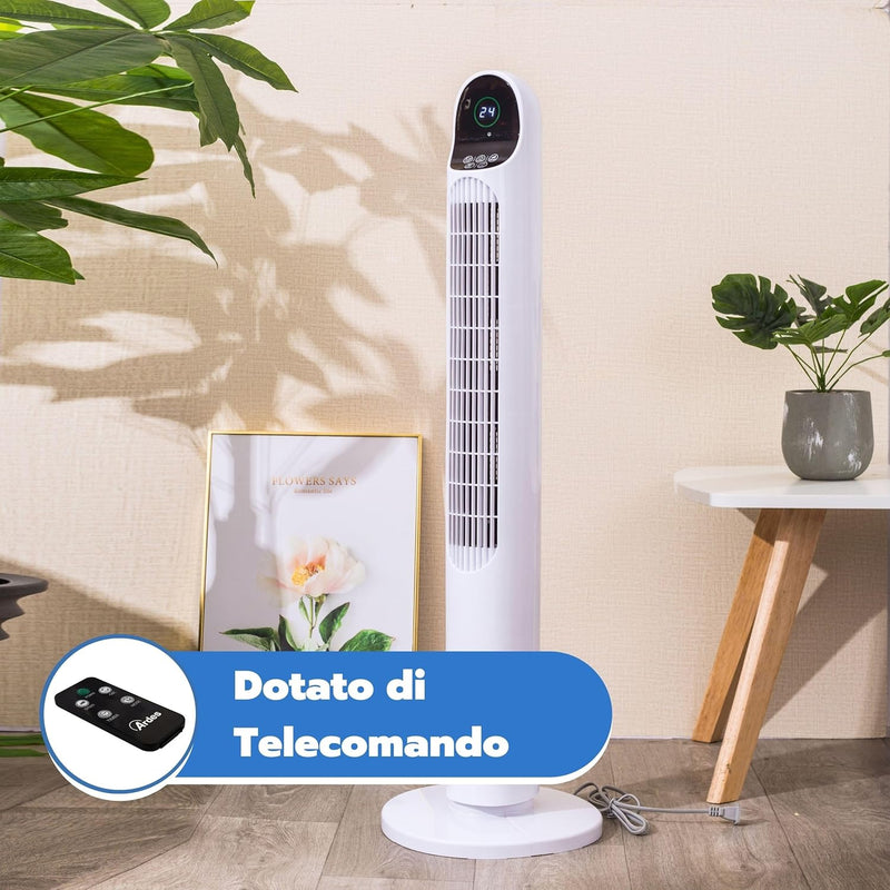 ARDES - Säulenventilator, Turmhöhe 100 cm, mit automatischer Oszillation, mit Fernbedienung und digi