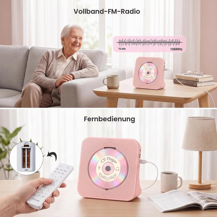 KOVCDVI CD Player mit Lautsprecher CD Player Bluetooth 5.0 CD-Player Desktop mit Fernbedienung Staub