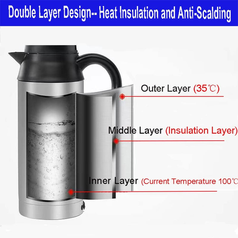 750ml Auto Wasserkocher, 12V Reisewasserkocher Edelstahl Zigarettenanzünder Elektrische Schnell Koch