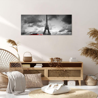 Wandbilder Dekoration Wohnzimmer Auto Eiffle Paris Stadt Panorama Bilder auf Leinwand 120x50cm Leinw