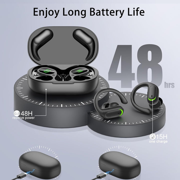 Bluetooth Kopfhörer Sport, 5.4 Stereo In Ear Kopfhörer Bluetooth mit 60h Spielzeit, IPX7 Wasserdicht