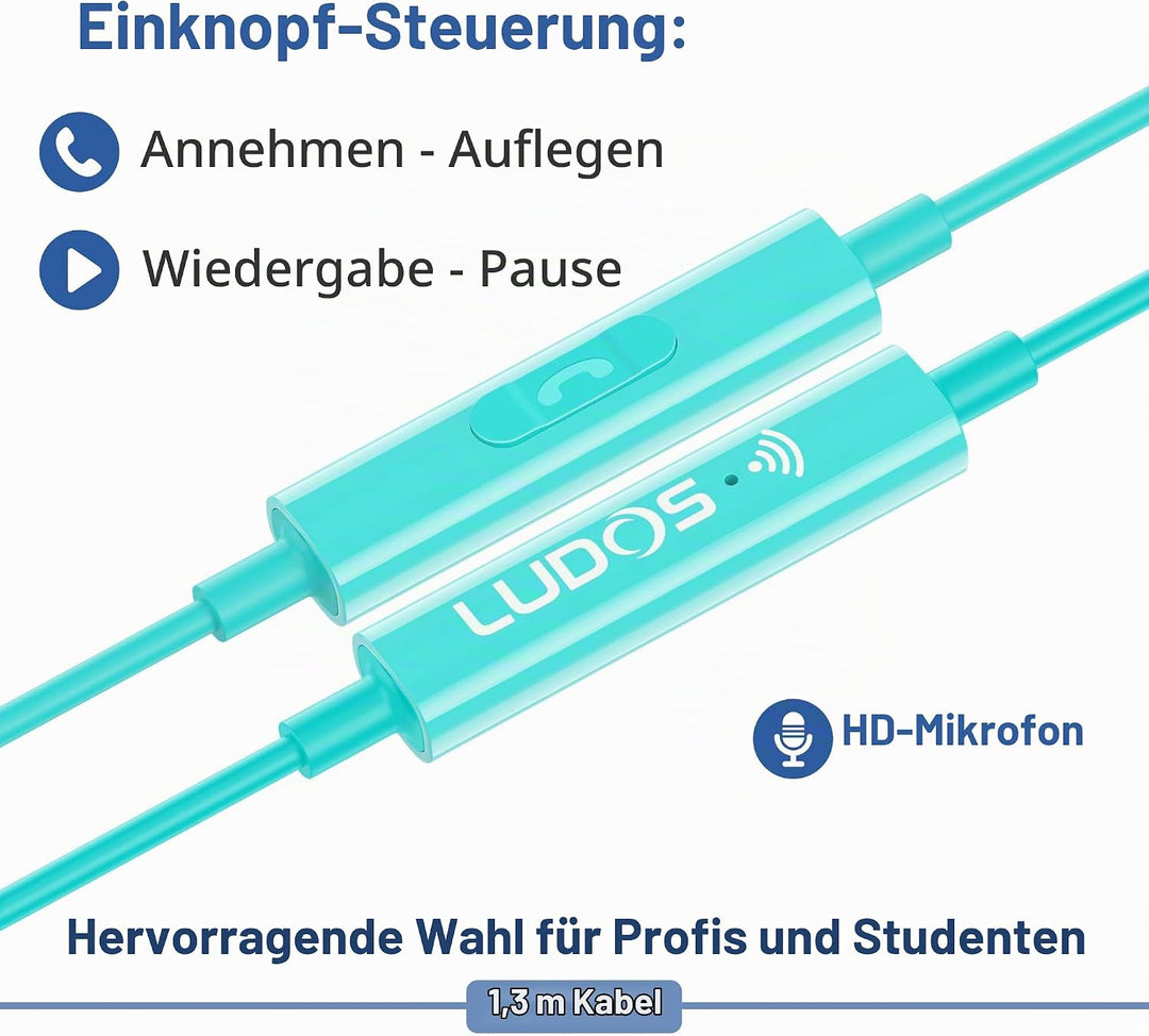 LUDOS FEROX Kopfhörer In Ear Kopfhörer mit Kabel und Mikrofon, 5 Jahre Garantie, In Ear Ohrhörer, 3,