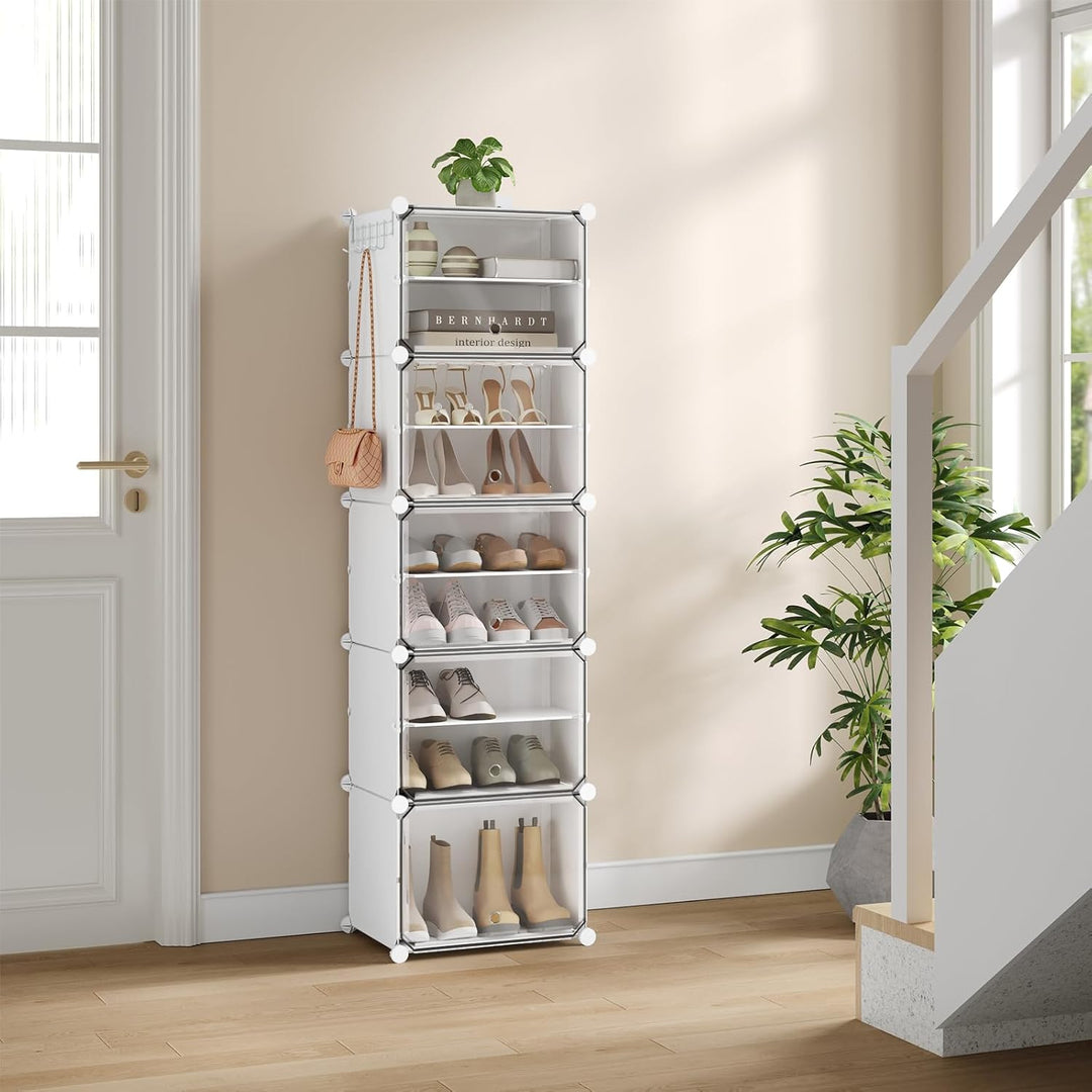 WOLTU Schuhregal, Schuhschrank mit 10 Fächern, Platzsparend, Mit Haken, Schuhablage Kunststoff, für