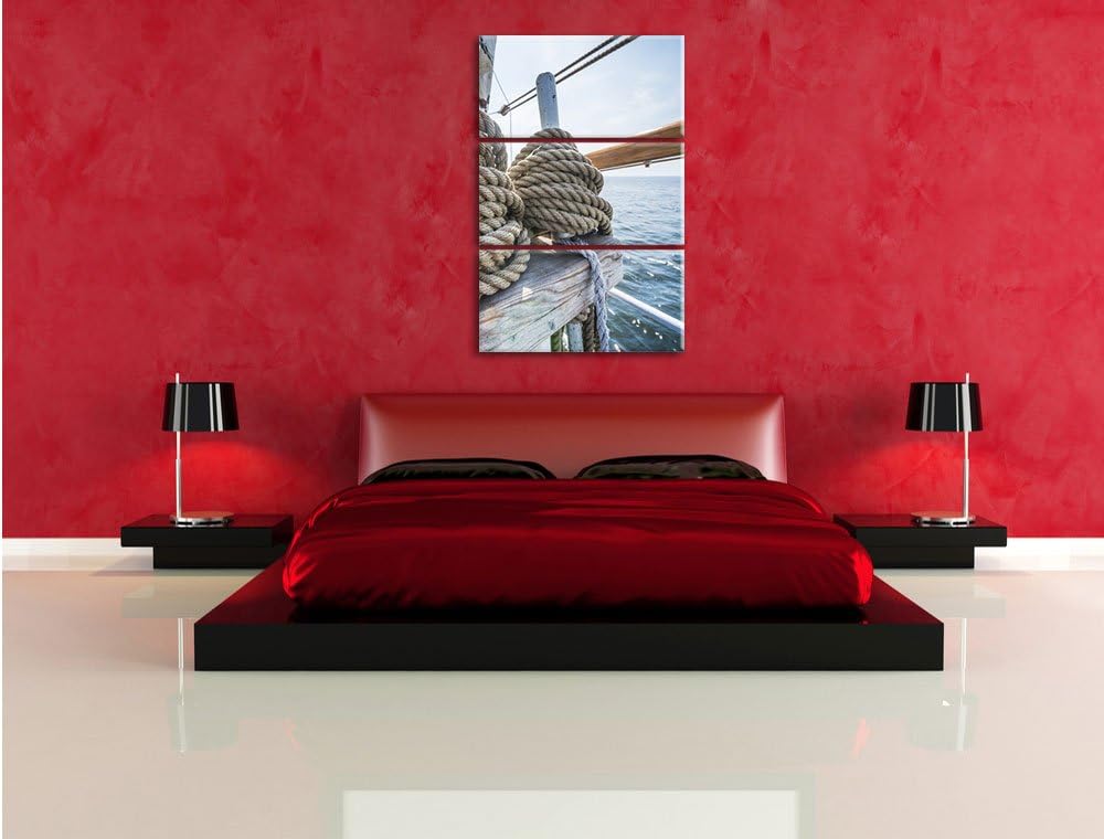 Pixxprint Tau Seil auf Schiff 3Teiler 120x80 cm Leinwandbild Wandbild Kunstdruck
