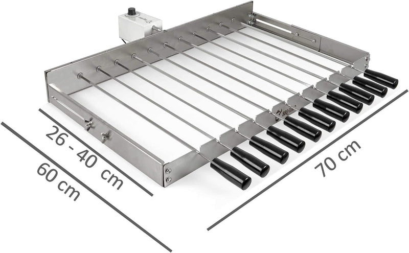 BBQ-Toro elektrischer Spiessdreher | Edelstahl Drehspiess Aufsatz mit 11 Spiessen und Motor | grösse