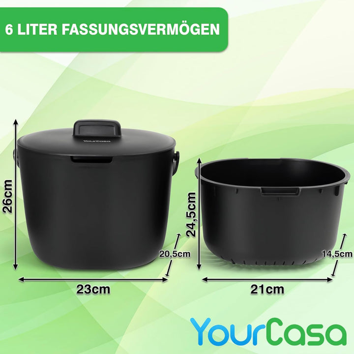 YourCasa Biomülleimer Küche 6L - Komposteimer für alltäglichen Biomüll Behälter Spülmaschinenfest -