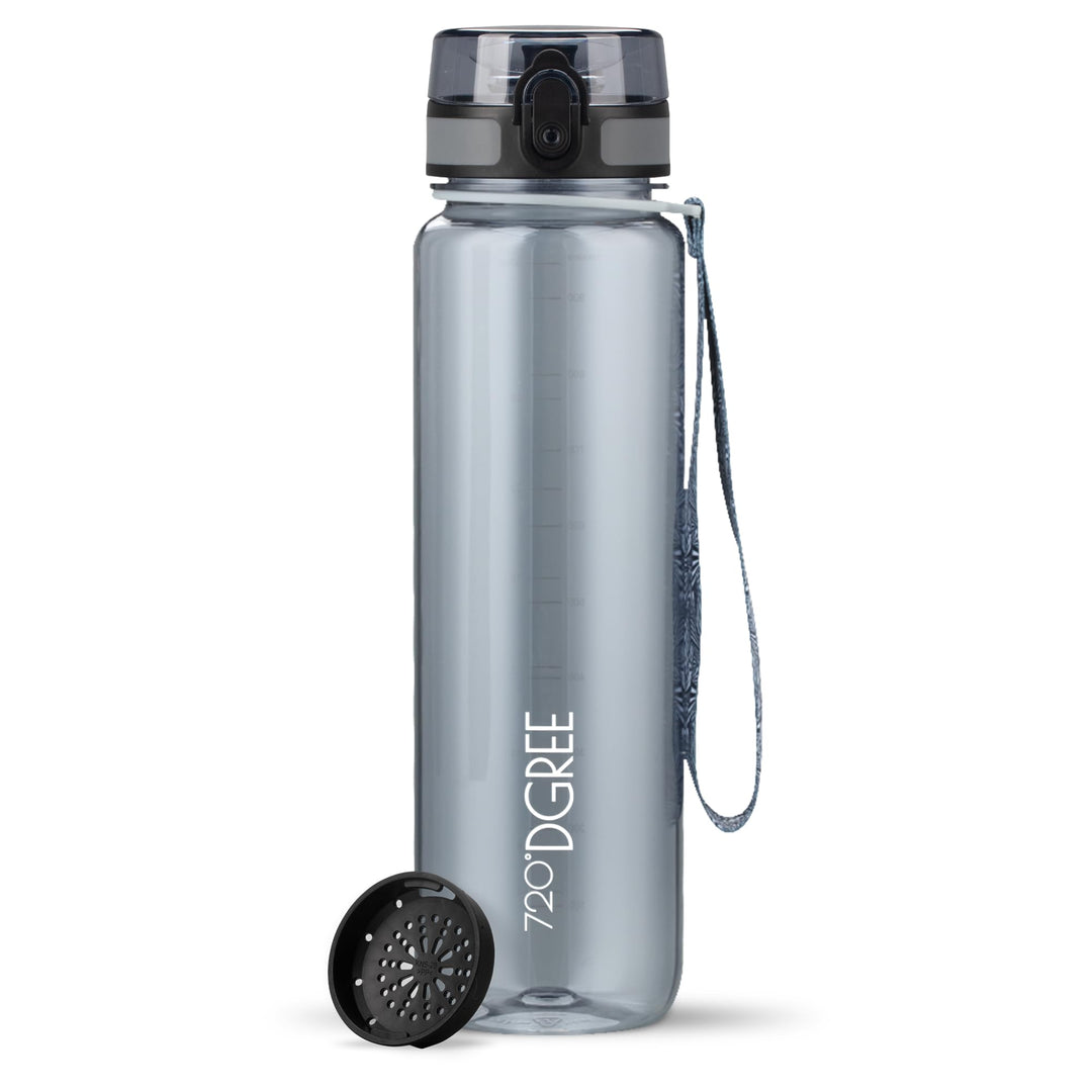 720°DGREE Trinkflasche 1l “uberBottle“ crystalClear +Sieb - BPA-Frei - Wasserflasche für Sport, Gym,