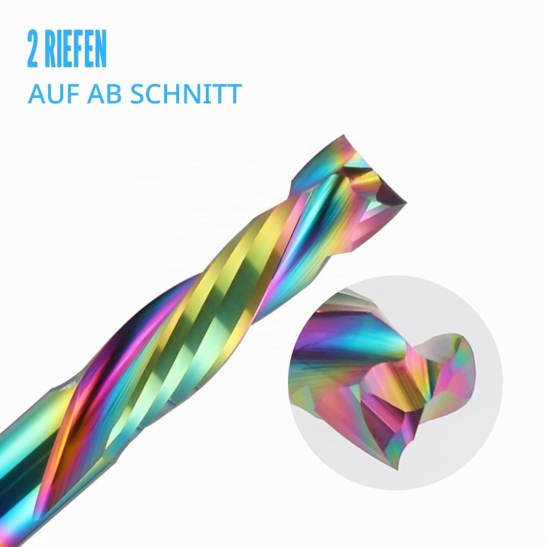 EU_HOZLY DLC-Beschichtung, UP-Down-Schnitt, 2 Flöten, Spiralkarbid-Fräswerkzeug, CNC-Fräser, Kompres