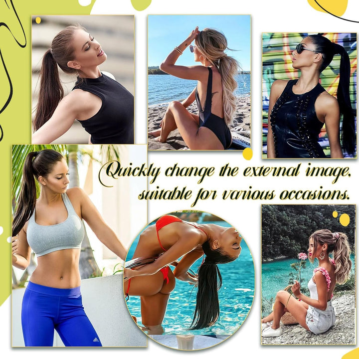 RUNATURE Pferdeschwanz Extensions Echthaar 55cm Farbe 2 Dunkelstes Braun Ponytail Extension Echthaar