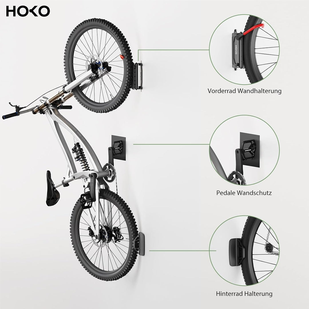 HOKO-Velo 30 4er set Fahrrad Aufhängung für die Wand mit Hinterrad Halterung als Geschenk. Seitlich