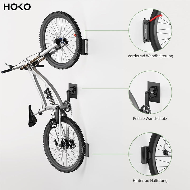 HOKO-Velo 30 4er set Fahrrad Aufhängung für die Wand mit Hinterrad Halterung als Geschenk. Seitlich