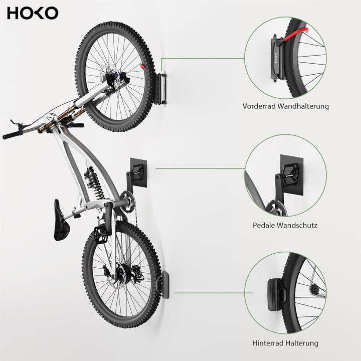 HOKO-VELO 30 2er set Fahrradhalterung Wandmontage mit Hinterrad Halterung – Seitlich schwenkbar, pla