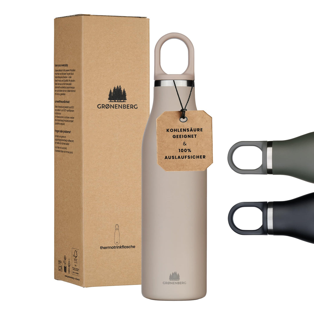 Groenenberg Trinkflasche Edelstahl 500ml oder 750ml | 100% Auslaufsicher | Thermosflasche Kohlensäur