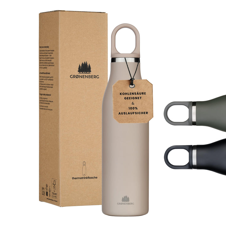 Groenenberg Trinkflasche Edelstahl 500ml oder 750ml | 100% Auslaufsicher | Thermosflasche Kohlensäur