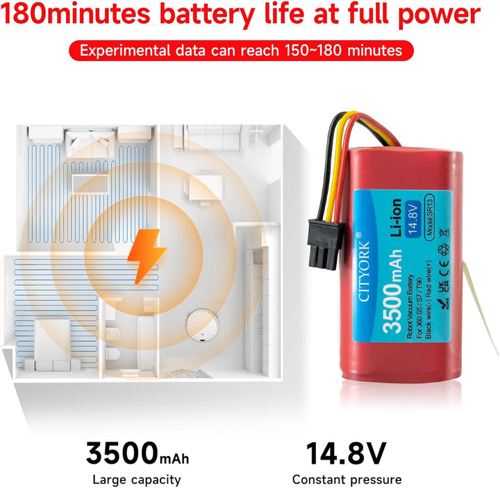 CITYORK 14,8 V 3500 mAh Ersatzakku für 360 S5 S7 S7 Pro T90, wiederaufladbarer Li-Ion-Staubsauger-Ak