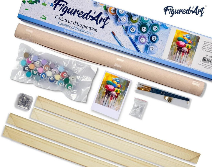 Figured'Art Malen Nach Zahlen Erwachsene Mit Rahmen Schirme im Regen - Paint by Numbers Basteln DIY