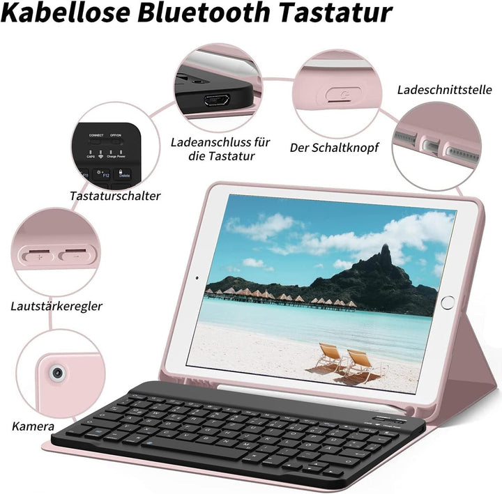 aoub Hülle mit Tastatur für iPad 9. Generation/iPad 8. Generation/iPad 7. Generation, Hülle mit Tast