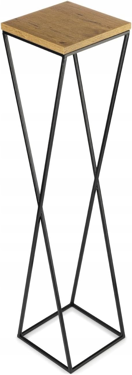 Pflanzenständer Metall 100 cm Hoch - Stabiler und Fester Blumenhocker mit Eiche Optik MDF-Platte auf