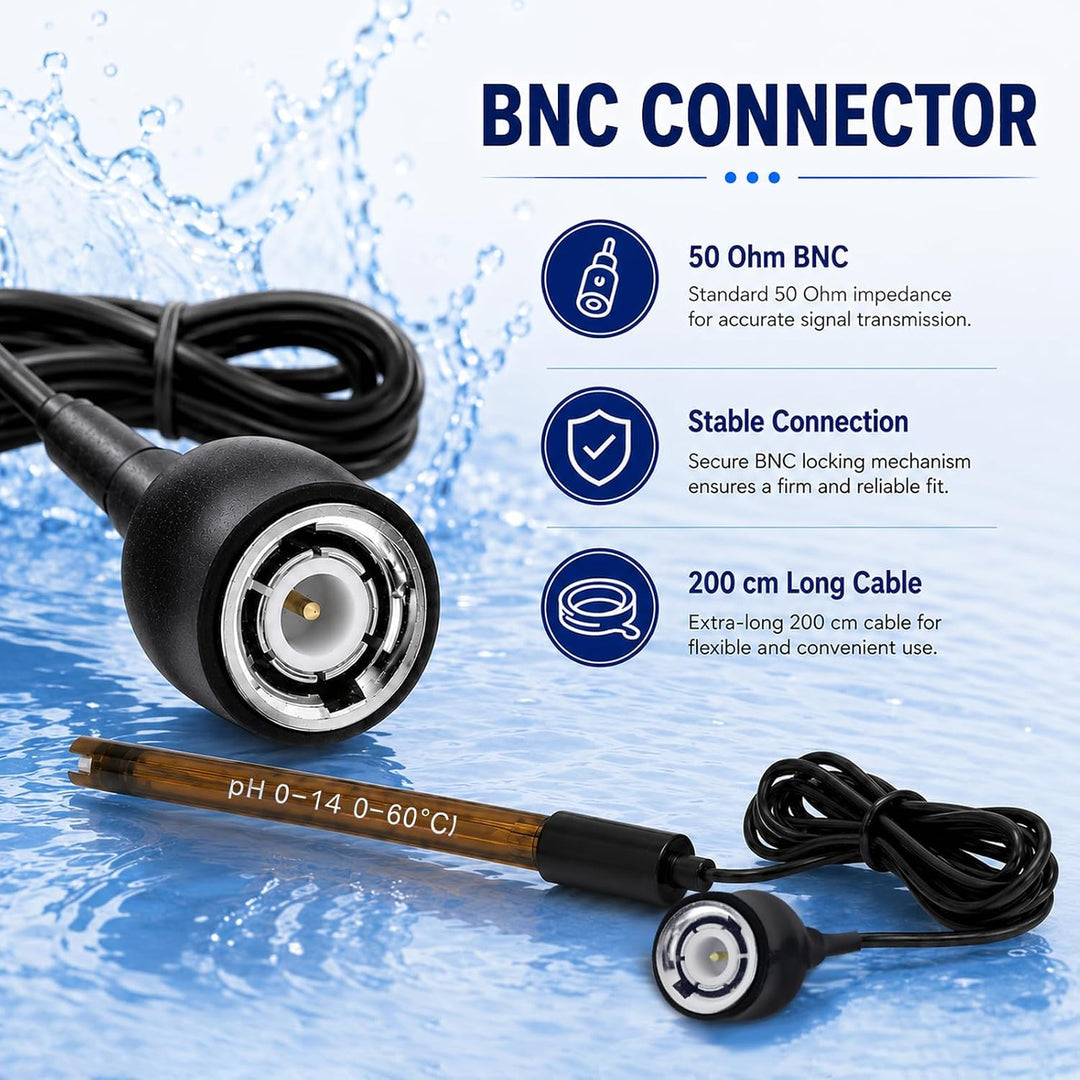 High Accuracy Combination pH Electrode for Continuous pH Monitoring, 0-14 pH Probe with 200 cm Long