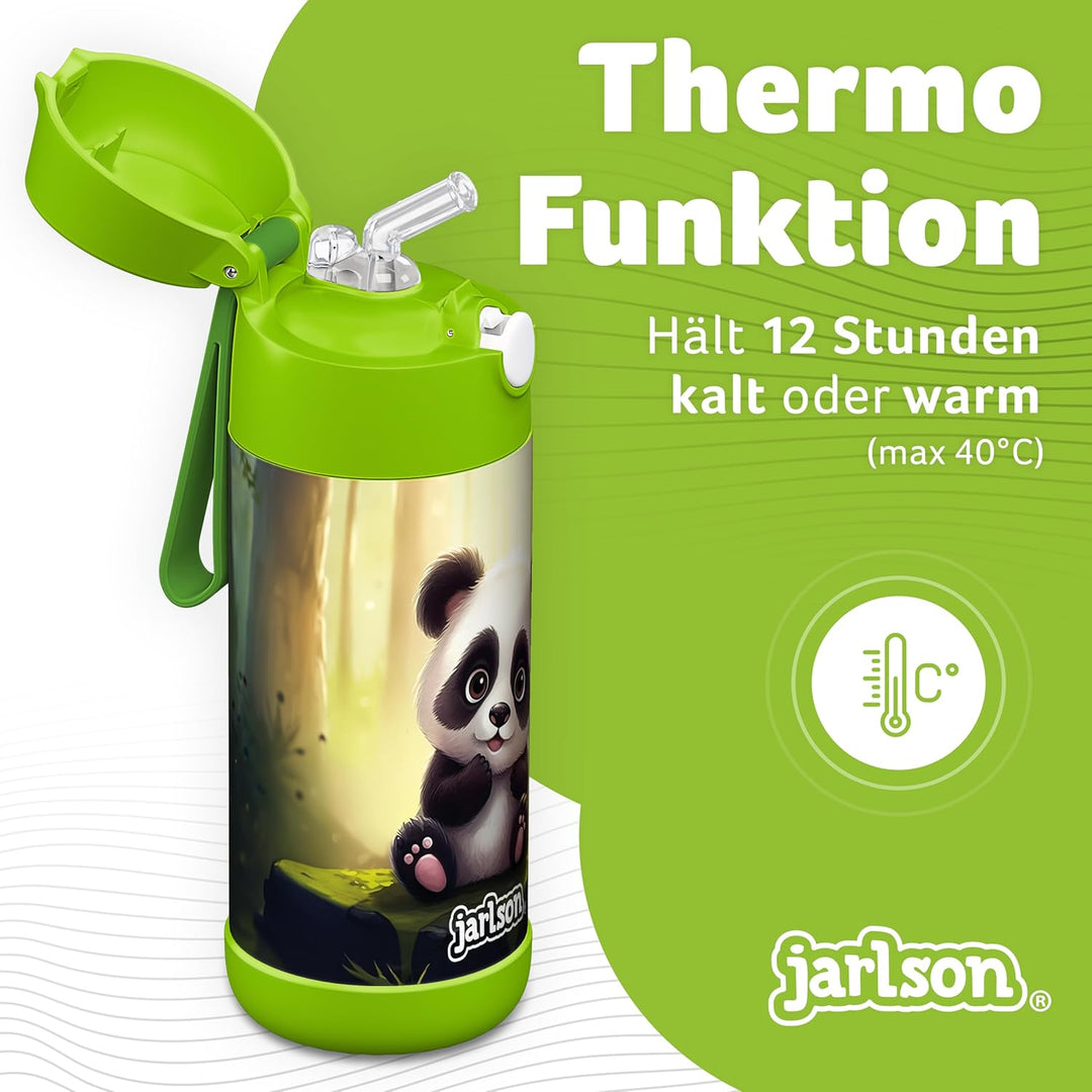 Jarlson® Trinkflasche Kinder Edelstahl Charli [MIT STROHHALM] - Thermosflasche Auslaufsicher - Therm