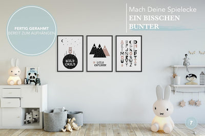 Papierschmiede® Kinderbilder 3er Set, A4 gerahmt in Holzrahmen (schwarz), Geschenk für Jungen & Mädc