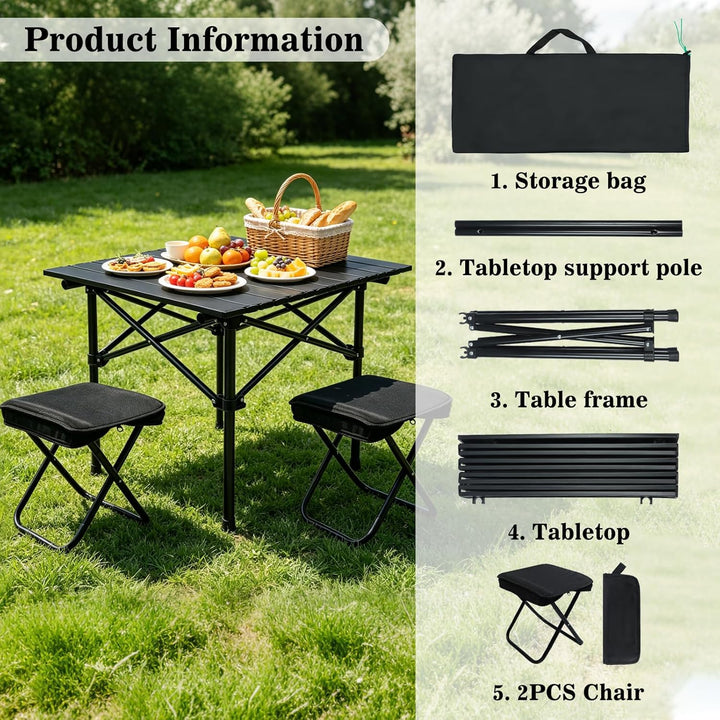 Campingtisch Klapptisch, Campingtisch Faltbar mit 2 Klappstühle | Campingtisch Klappbar mit Tragetas
