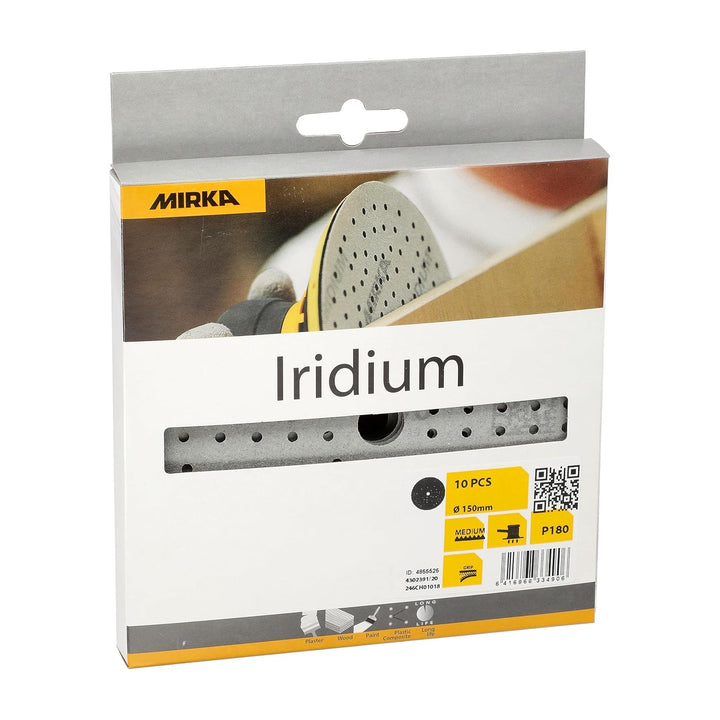 Mirka Iridium Premium-Schleifpapier Ø 150mm Klett 121-Loch, Korn 180, 10 Stk/Zum Schleifen von Lack,