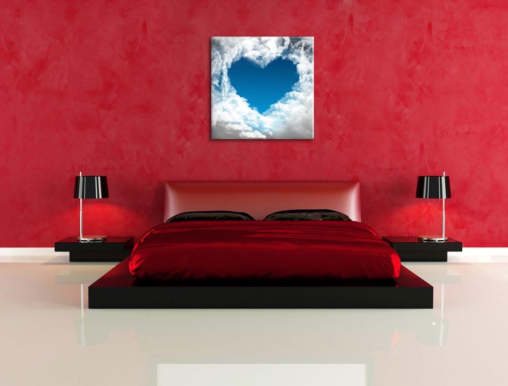 Pixxprint Romantisches Herz in den Wolken als Leinwandbild | Grösse: 70x70 cm | Wandbild | Kunstdruc