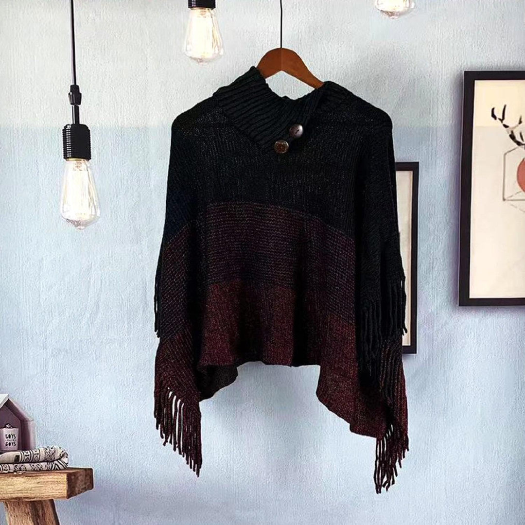 Damen Poncho mit knöpfen Schal Cashmere Feeling Strick Decke Cape Cardigan für Frauen Retro Cardigan