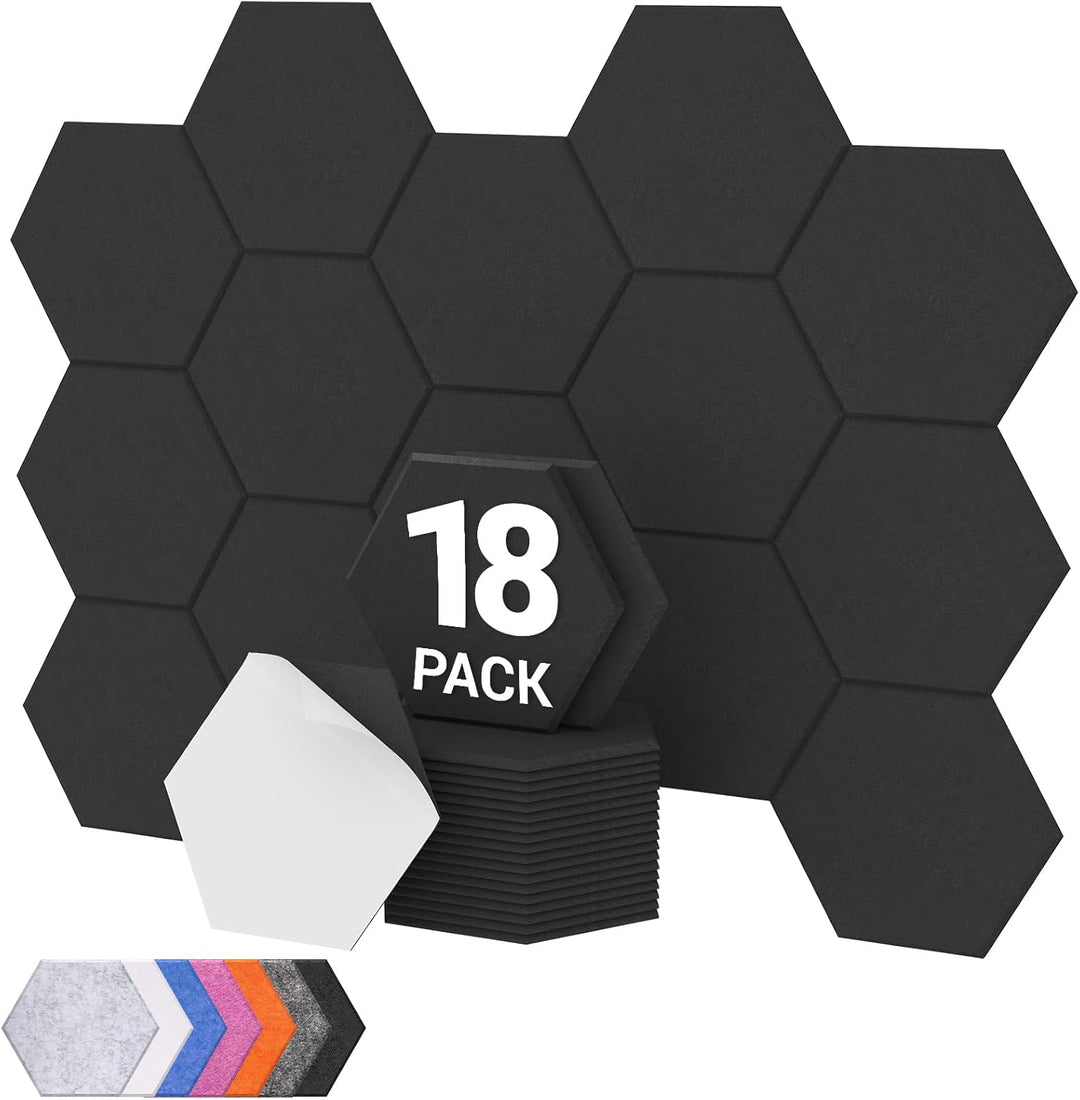 Hexagon Akustikplatten selbstklebend 18St., TONOR Schallabsorber Schallschutz mit Hochdichte Wandfli